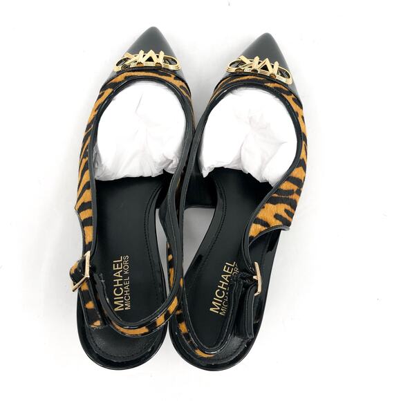 MICHAEL KORS Womens Parker Slingback Pumps 6 Tan Black Tiger Print Calf Hair NEW - Picture 9 of 11